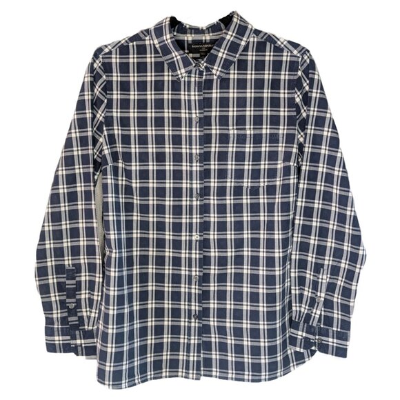 Banana Republic Navy and White Gingham Classic Fit Button Down Sz L - Picture 1 of 7